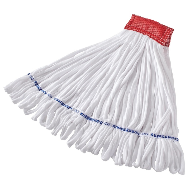 Rubbermaid FGT25600WH00 Large Fleece Cotton/Polyeste Blend Rough-Floor Wet Mop Head with 5" Headband & Looped End 24 oz. - White