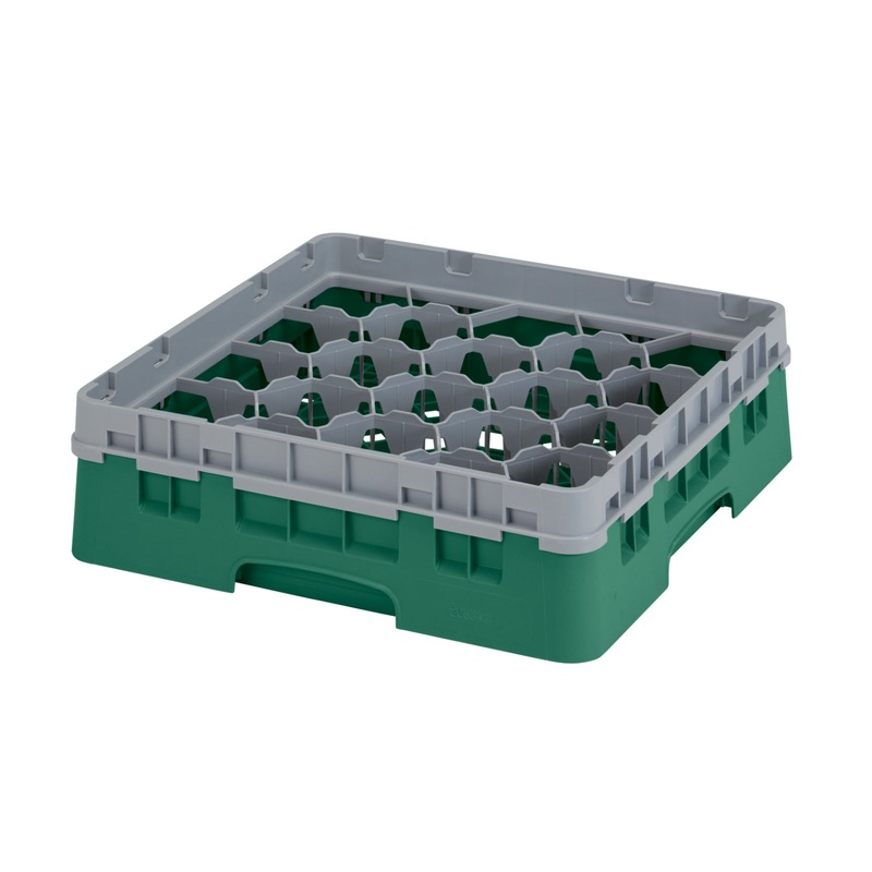 Cambro 20S318119 Camrack 20-Compartment Full Size Glass Rack with (1) Soft Gray Extenders 3-5/8"H - Green - 5/Case