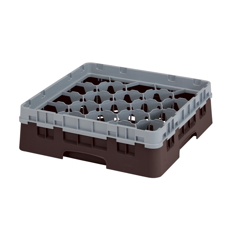 Cambro 20S318167 Camrack 20-Compartment Full Size Glass Rack with (1) Soft Gray Extenders 3-5/8"H - Brown - 5/Case
