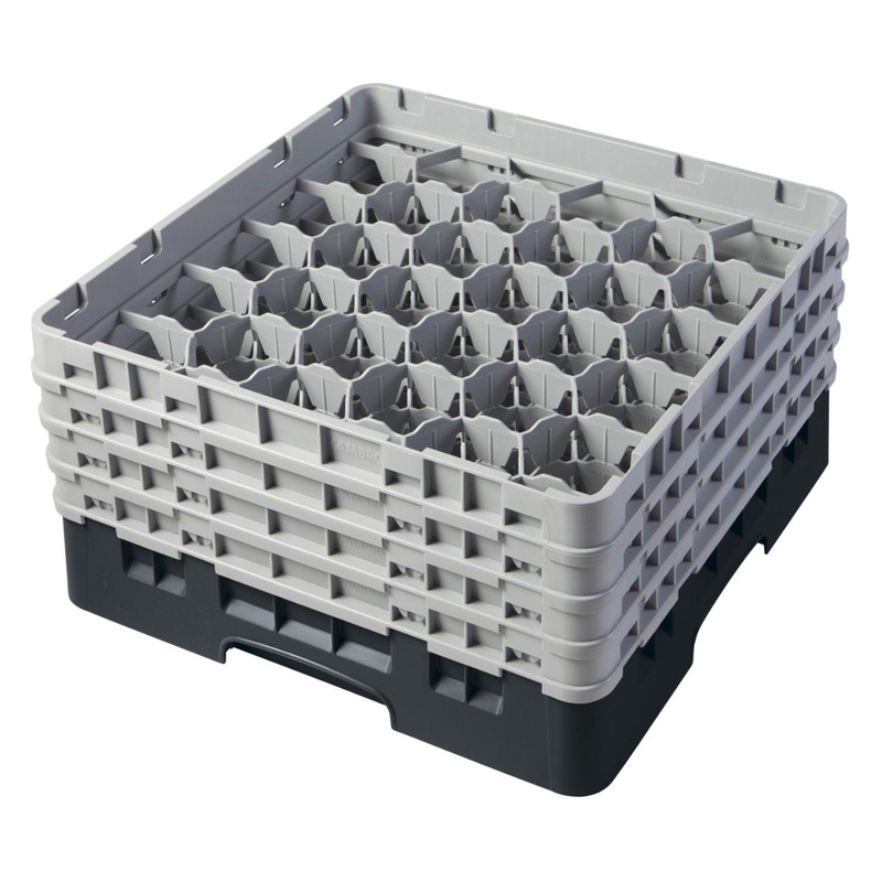 Cambro 30S800110 Camrack 30-Compartment Full Size Glass Rack with (4) Soft Gray Extenders 8-1/2"H - Black - 3/Case