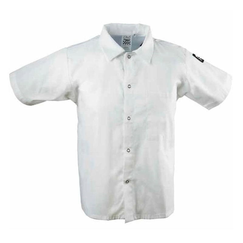 Chef Revival CS006WH-L Unisex Poly/Cotton Short Sleeve Cook Shirt with Front Snaps and Chest Pocket - White - Size Large