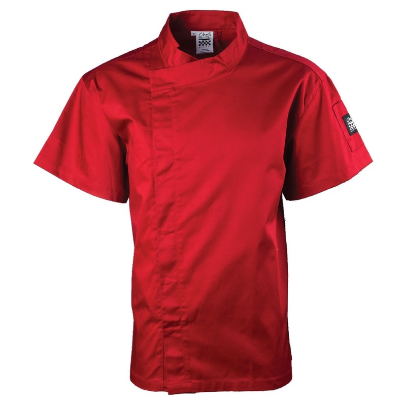 Chef Revival J020TM-2X Unisex Cool Crew Fresh Short Sleeve Single-Breasted Chef Jacket with Hidden Snap Buttons - Tomato Red /  2 X-Large