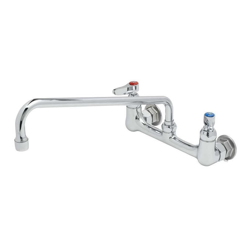 T&S Brass B-2299 Wall Mounted Mixing/Pantry Faucet with 14" Swing Spout, 23.09 GPM Stream Regulator, 8" Adjustable Centers, and Lever Handles