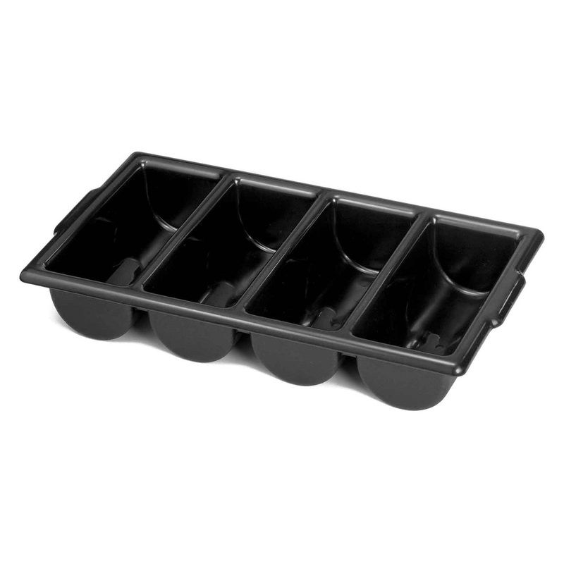 TableCraft 1524B Polyethylene 4-Compartment Cutlery Bin 21-5/8" x 12" x 3-3/4" - Black