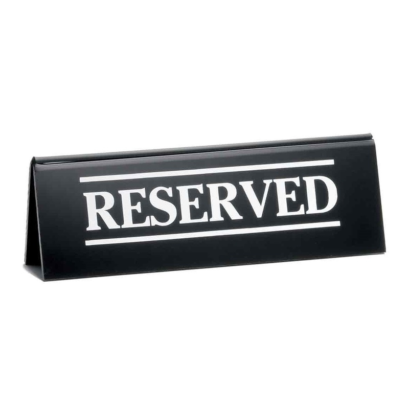 TableCraft 2060A Acrylic "Reserved" Table Tent Sign 2" x 6" - Black / White