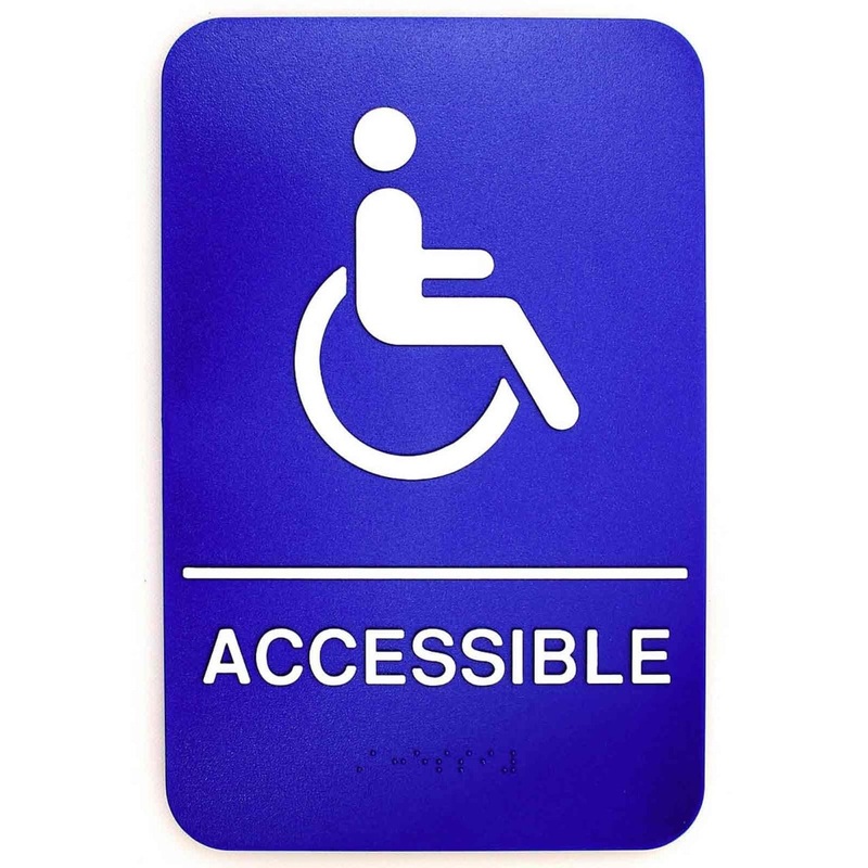 TableCraft 695632 Plastic ADA "Accessible" Sign with Handicapped Symbol & Braille 6" x 9" - Blue / White