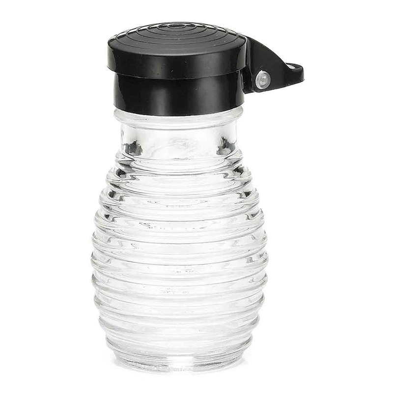 TableCraft BH2MPBK Beehive Collection Glass Salt & Pepper Shaker with Black Moisture Proof Plastic Flip Top 2oz. - Clear