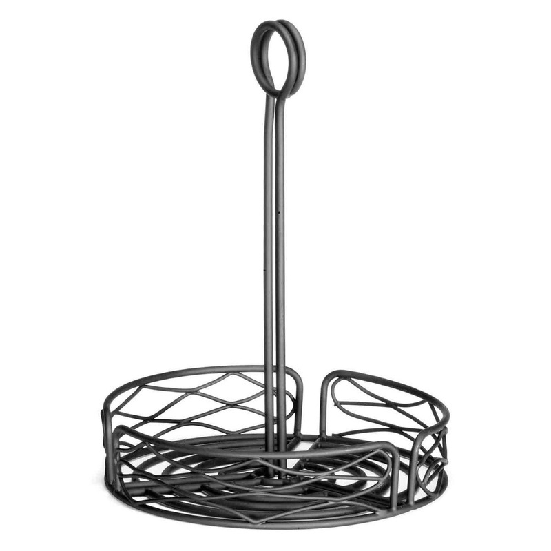 TableCraft BK1780 Artisan Collection Versa Rack Powder Coated Metal Wire Round Condiment Caddy 8" dia. x 10"H - Black