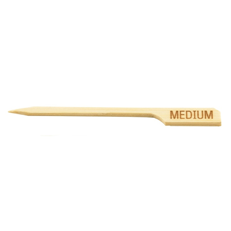 TableCraft MEDIUM "Medium" 3-1/2" Bamboo Temperature Meat Marker Pick - 100/Pack