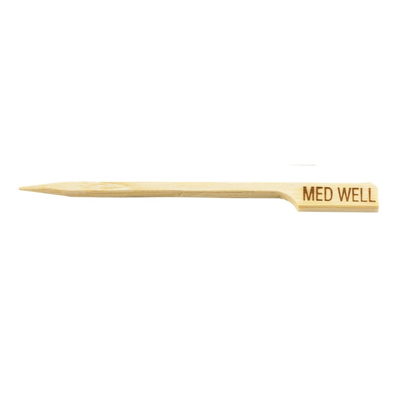 TableCraft MEDWELL "Med Well" 3-1/2" Bamboo Temperature Meat Marker Pick - 100/Pack