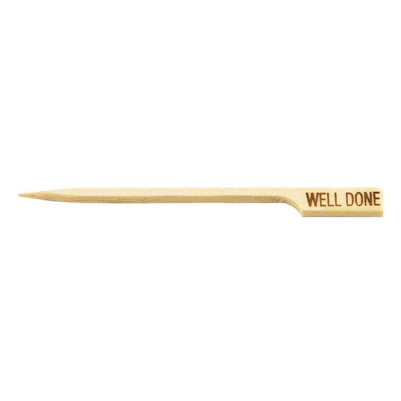 TableCraft WELLDONE "Well Done" 3-1/2" Bamboo Temperature Meat Marker Pick - 100/Pack