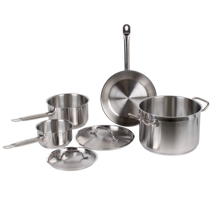 Vollrath 3822 Deluxe 7-Piece Induction Ready Stainless Steel Optio Cookware Set - Includes: 1 Qt., 2.75 Qt., 6.75 Qt. Sauce Pans with Covers, and 9.5" Fry Pan