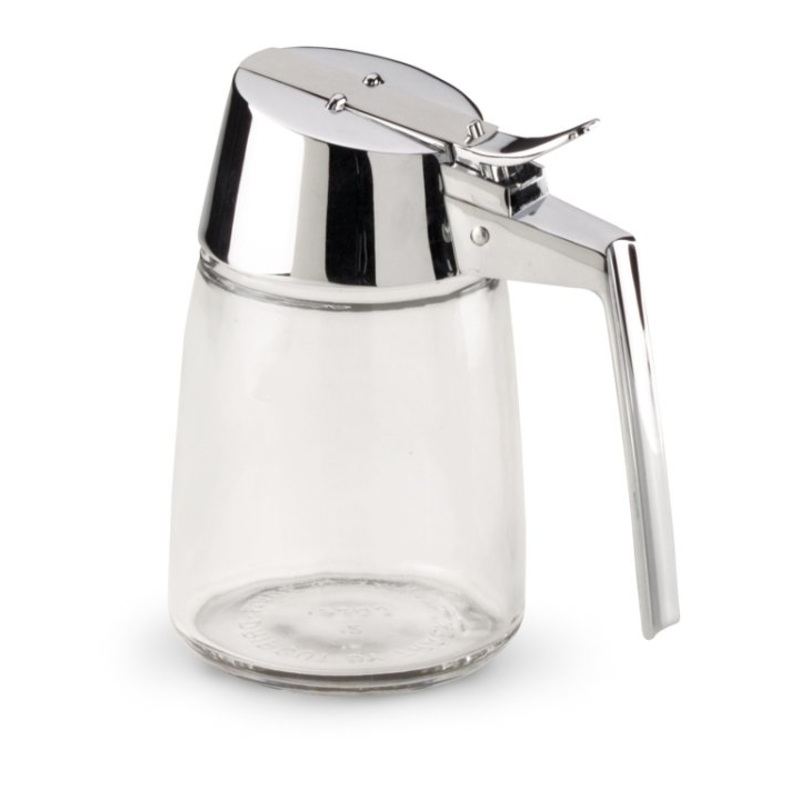 Vollrath 912 Traex Dripcut Clear Glass Syrup Server with Chrome-Plated Top-12 oz.