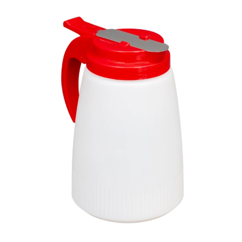 Vollrath 632-02 32 oz Dripcut Cafe Color Collection Cylindrical Dripcut Server - White Polyethylene, Red Plastic To - 12ea/Case