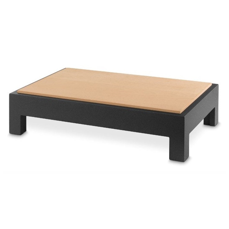 Vollrath V904850 Cubic Display Cutting Board Table with Full-Size Wood Cutting Board and Black Short-Height Table 20-78"W x 12-34"D x 4-1116"H
