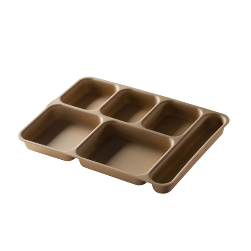 Cambro 10146DCP161 Plastic Rectangular Tray w/ (6) Compartments, 9 .93" x 13.93", Tan - 24ea/Case