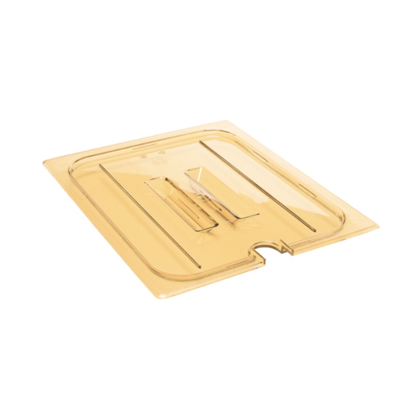 Cambro 20HPCHN150 H-Pan Food Pan Cover - Half Size, Notched, Handle, Non-Stick, Amber - 6/Case