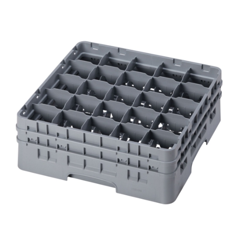 Cambro 25S534151 Camrack 25-Compartment Full Size Low Profile Glass Rack with (2) Soft Gray Extenders 6-1/8"H - Soft Gray - 4/Case