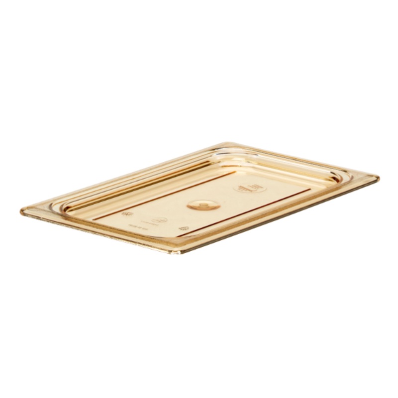 Cambro 40HPC150 H-Pan Food Pan Cover - 1/4 Size, Non-Stick, Flat, Amber - 6/Case