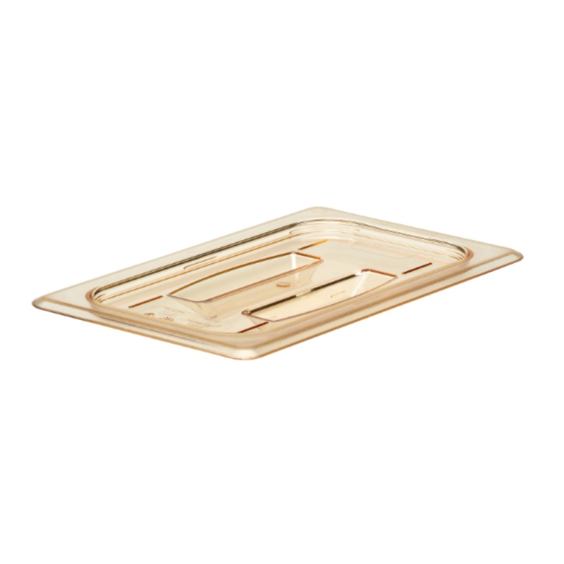 Cambro 40HPCH150 H-Pan Food Pan Cover - 1/4 Size, Non-Stick, Flat with Handle, Amber - 6/Case