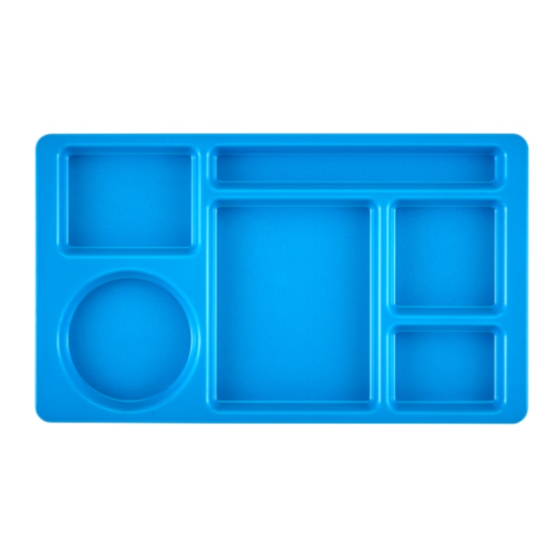Cambro 915CW168 Plastic Rectangular Tray w/ (6) Compartments, 8 3/4" x 15", Blue - 24ea/Case