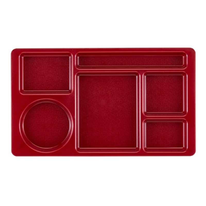 Cambro 915CW416 Plastic Rectangular Tray w/ (6) Compartments, 8 3/4" x 15", Cranberry - 24ea/Case