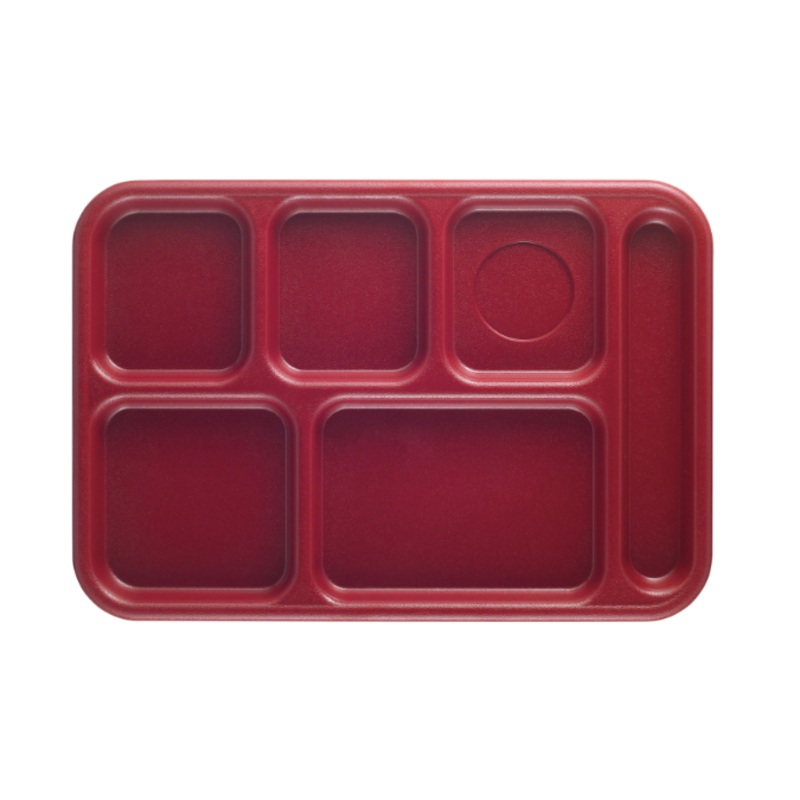 Cambro BCT1014416 Plastic Rectangular Tray w/ (6) Compartments, 10" x 14 1/2", Cranberry - 24ea/Case