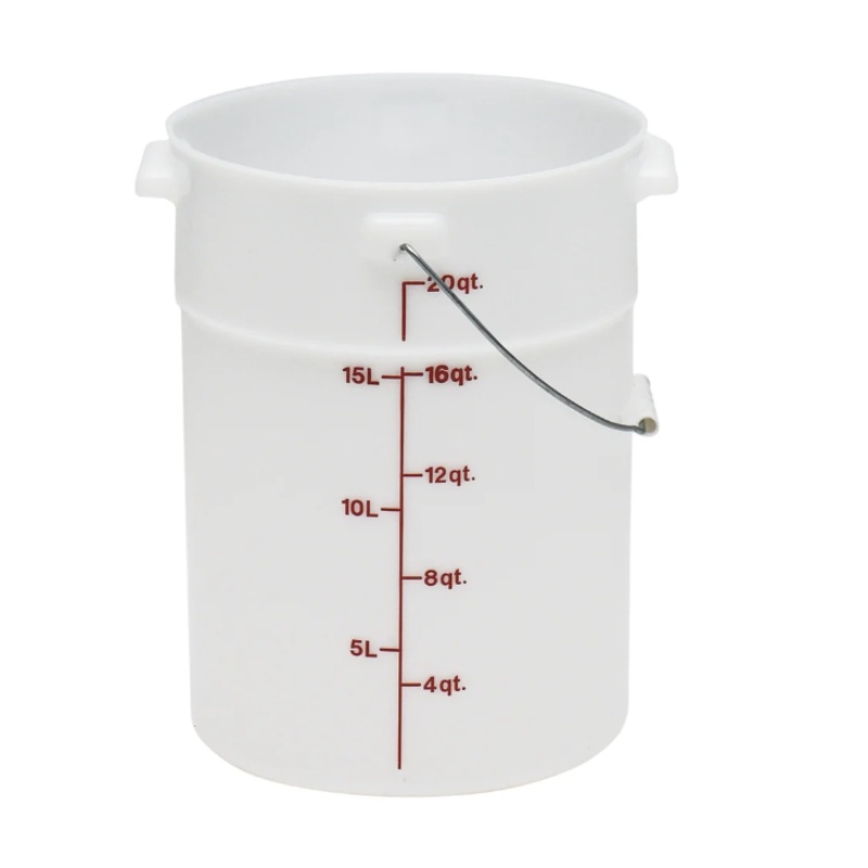 Cambro PWB22148 Round Polyethylene Bucket / Pail with Bail Handle and Red Graduations 22 qt. - White