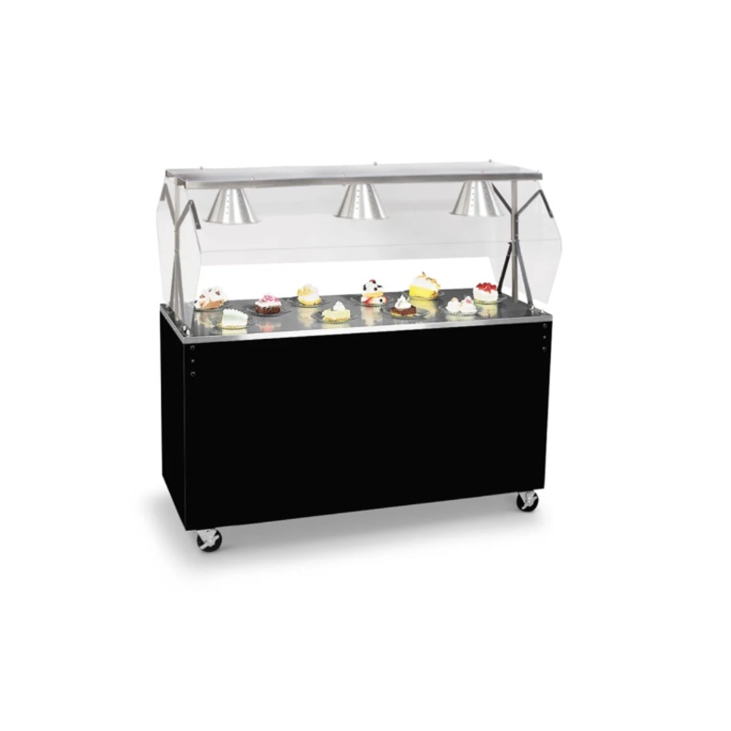 Vollrath 38713 Affordable Portable 3-Pan Cold Food Station / Food Bar with Solid Base and Buffet Style Acrylic Breath Guard 46" - Black
