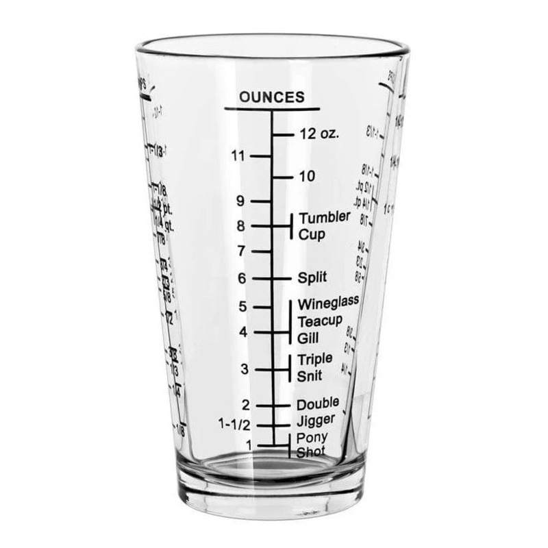 Libbey 1639/1918M Restaurant Basics Stackable Measuring / Mixing Glass with Capacity Markings on Both Sides 16 oz. - Clear - 8/Case