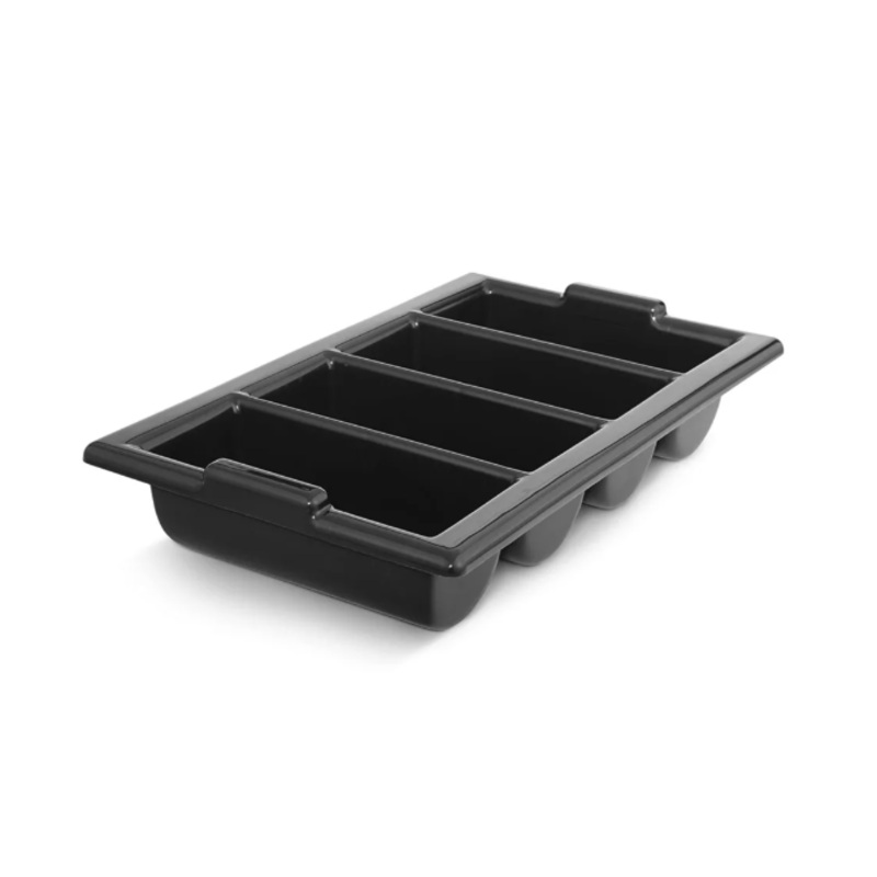 Vollrath 1375-06 4 Compartment Cutlery Bin - Plastic, Black - 12ea/Case