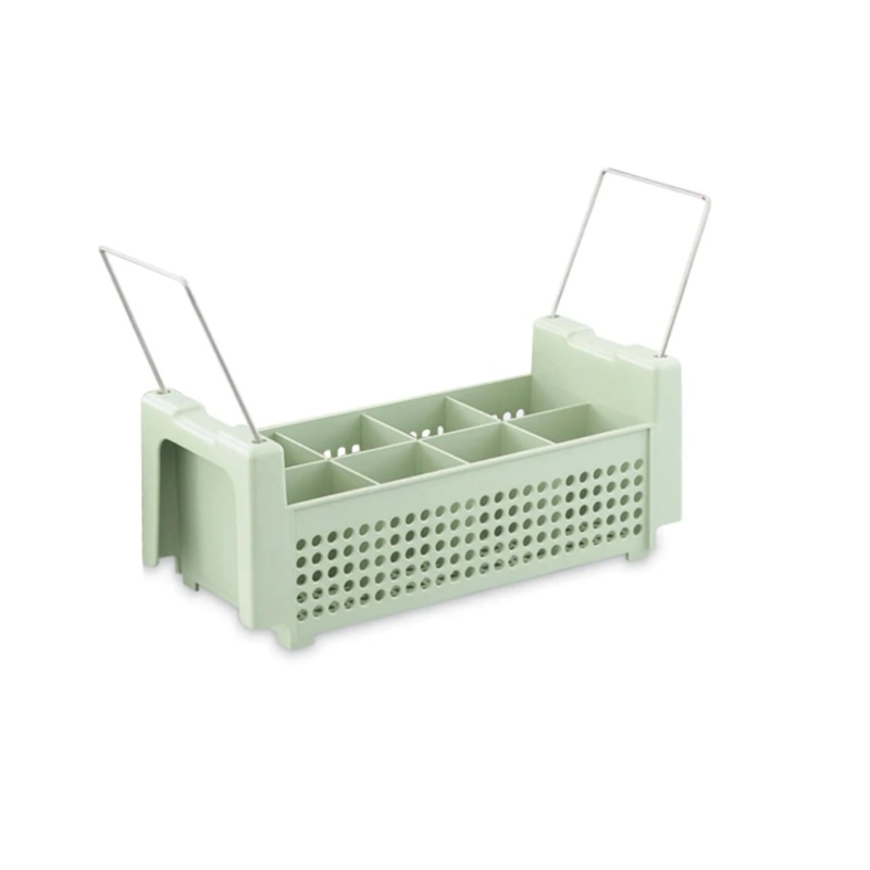 Vollrath 52641 8-Compartment Flatware / Cutlery Dishwasher Basket with Handles 18-19/32"W x 7-19/32"D x 7-9/32"H - Green - 4/Case