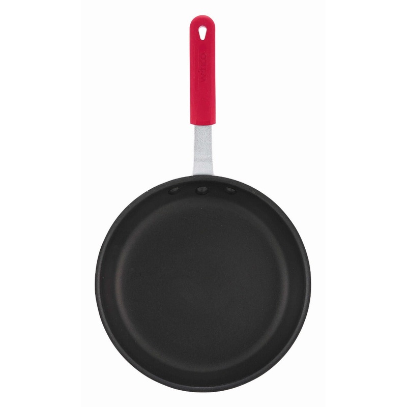 Winco AFP-10NS-H Majestic Non-Stick Aluminum Fry Pan with Red Cool Handle Silicone Riveted Handle 10" - 6/Case