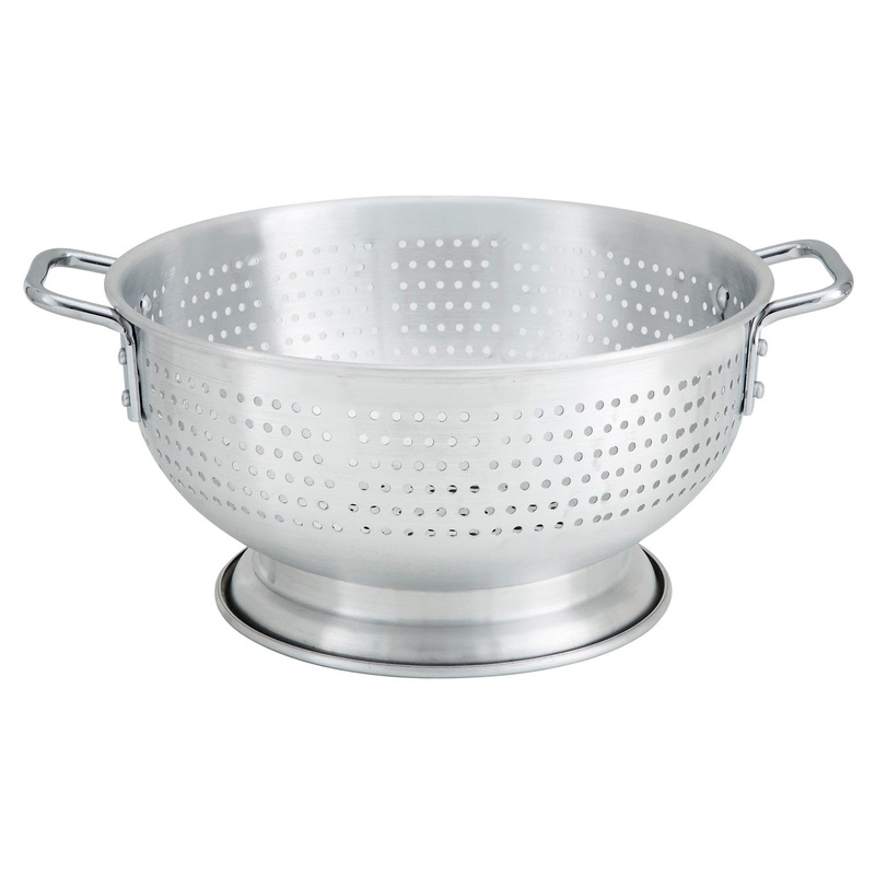 Winco ALO-11BH Aluminum Colander with Base & Handles 11 qt. - 6/Case