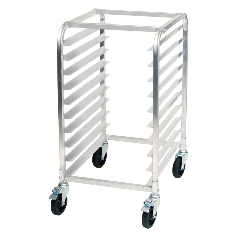 Winco ALRK-10BK Aluminum Mobile Half-Height End Loading Sheet Pan Rack 39"H - (10) Full-Size Pan/Capacity - Unassembled