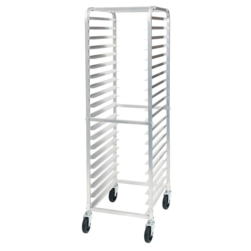 Winco ALRK-20 Aluminum Mobile Full-Height End Loading Sheet Pan Rack without Brakes 70"H - (20) Full-Size Pan/Capacity - Unassembled