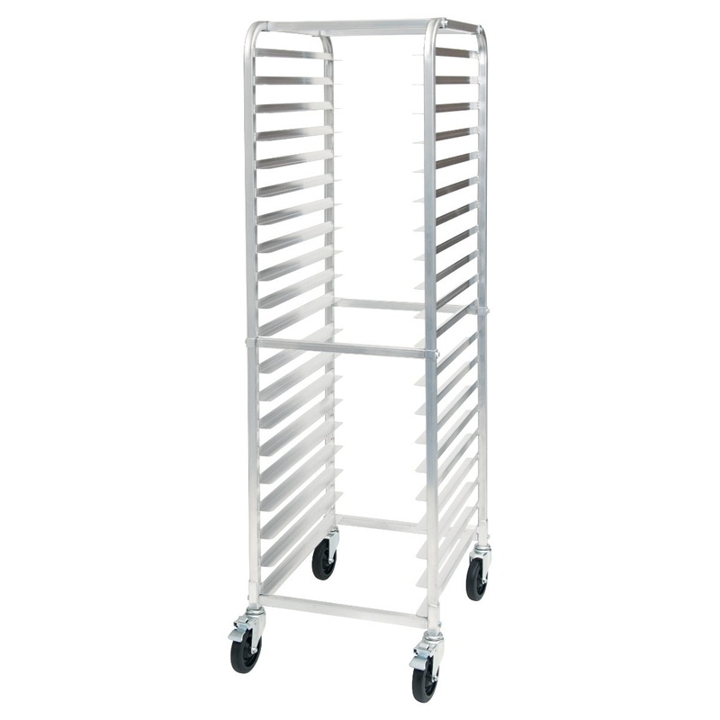 Winco ALRK-20BK Aluminum Mobile Full-Height End Loading Sheet Pan Rack 70"H - (20) Full-Size Pan/Capacity - Unassembled
