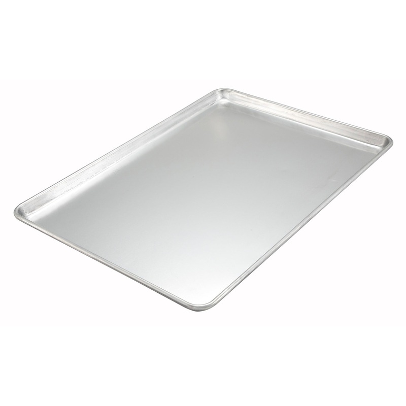 Winco ALXP-1813H 18-Guage Aluminum Closed Bead Rim Bun / Sheet Pan 18" x 13" - 1/2 Size - 12/Case