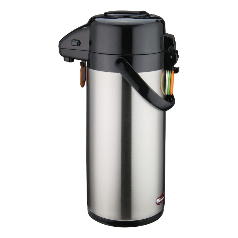 Winco APSP-925 Stainless Steel Lined Airpot with Push Button 2-1/2-Liter - 6/Case