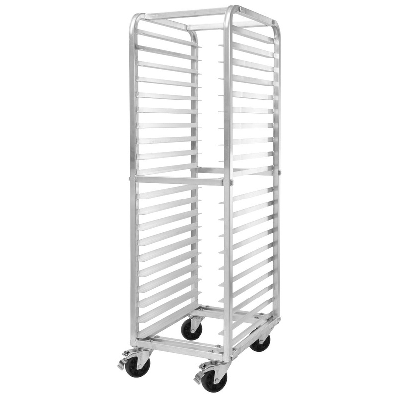 Winco AWRK-20HBK Aluminum Full-Height End-Load Mobile Bun / Sheet Pan Rack with Brakes - 20 pan/capacity - Assembled
