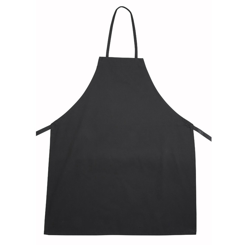 Winco BA-3226BK Signature Chef Poly-Cotton Full Length Bib Apron without Pockets 33"L x 26"W - Black - 12/Case