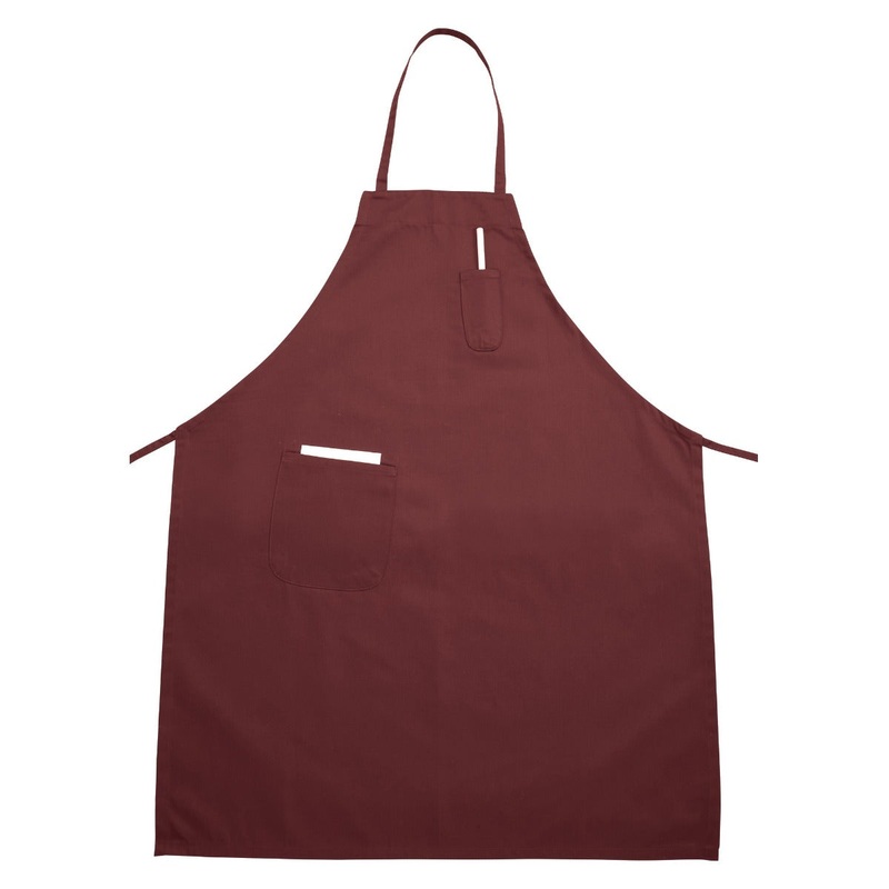 Winco BA-PBG Signature Chef Poly-Cotton Full Length Bib Apron with 2 Pockets 33"L x 26"W - Burgundy - 60/Case