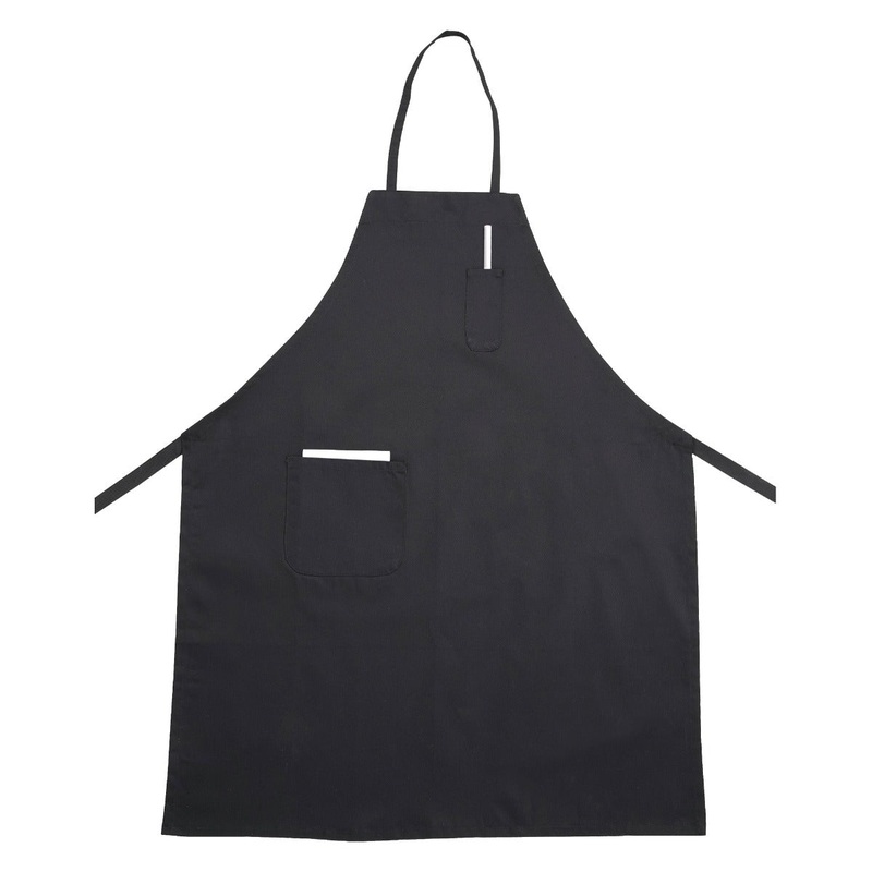 Winco BA-PBK Signature Chef Poly-Cotton Full Length Bib Apron with 2 Pockets 33"L x 26"W - Black - 12/Case