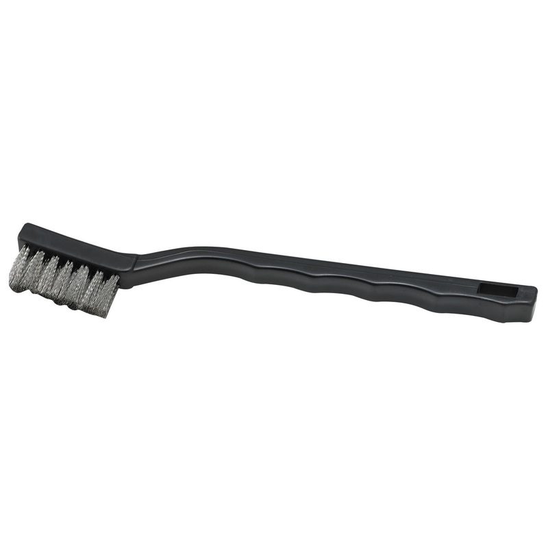 Winco BR-7S Mini Utility Brush with Stainless Steel Wire Bristles and Plastic Handle 7" - Black - 576/Case