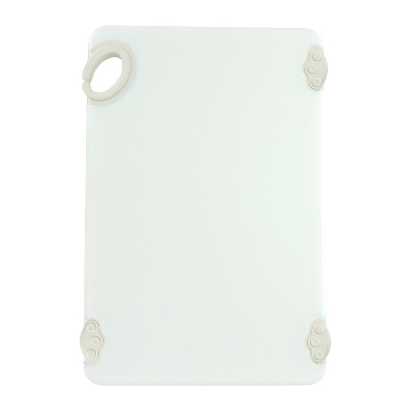 Winco CBN-1218WT STATIKBoard Co-Polymer HACCP Color-Coded Cutting Board with Rubber Grip Hook and Non-Slip Feet 12" x 18" - White