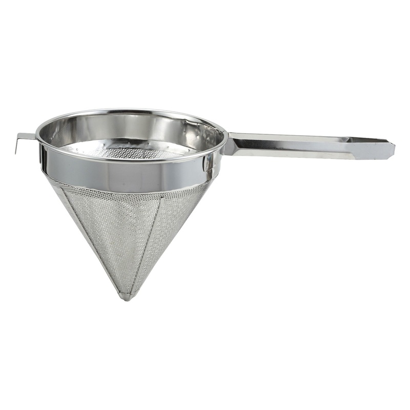 Winco CCS-10F Stainless Steel Fine Mesh China Cap Strainer with 10" dia. Bowl and Welded Handle - 12/Case