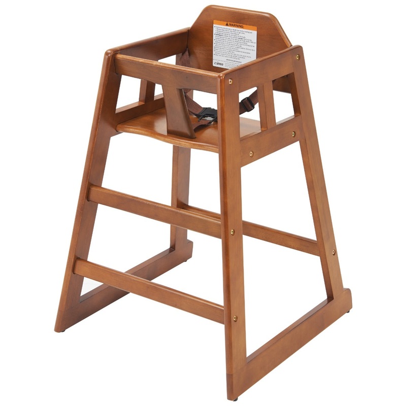 Winco CHH-104A Stackable Rubber Wood High Chair with Buckle Strap 29-1/4"H - Walnut - Assesmbled