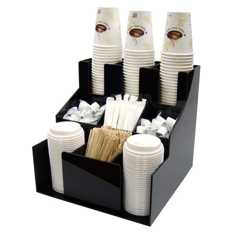 Winco CLSO-3T Plastic 3-Tier & 3-Stacks Cup & Lid Organizer 12-5/16"L x 12-3/4"W x 13-1/8"H - Black