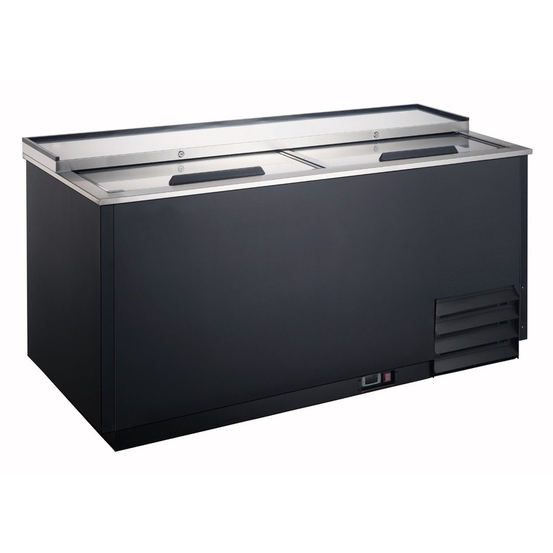 Adcraft USGF-2L U-STAR 2-Section 2 Solid Slide Lid Glass Froster 50" - Holds (250) 8" Mugs or (240) 10 oz. Steins - 115v