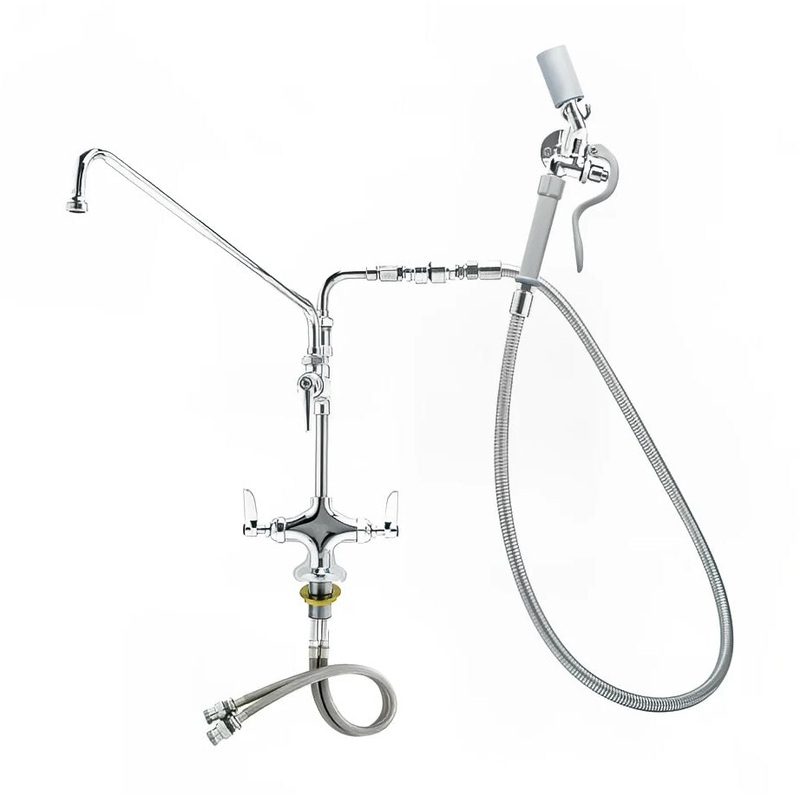 Vulcan DBPTYTS WSHDWN Double Pantry Deck Mount Faucet with Backflow Preventer, 16" Swing Spout, Washdown Hose, and Wall Hook